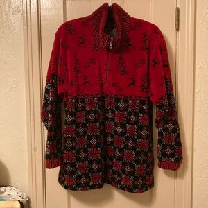 Vintage Tsunami Sweater Size M pullover 1/4 Zip Side Pockets Red & Black